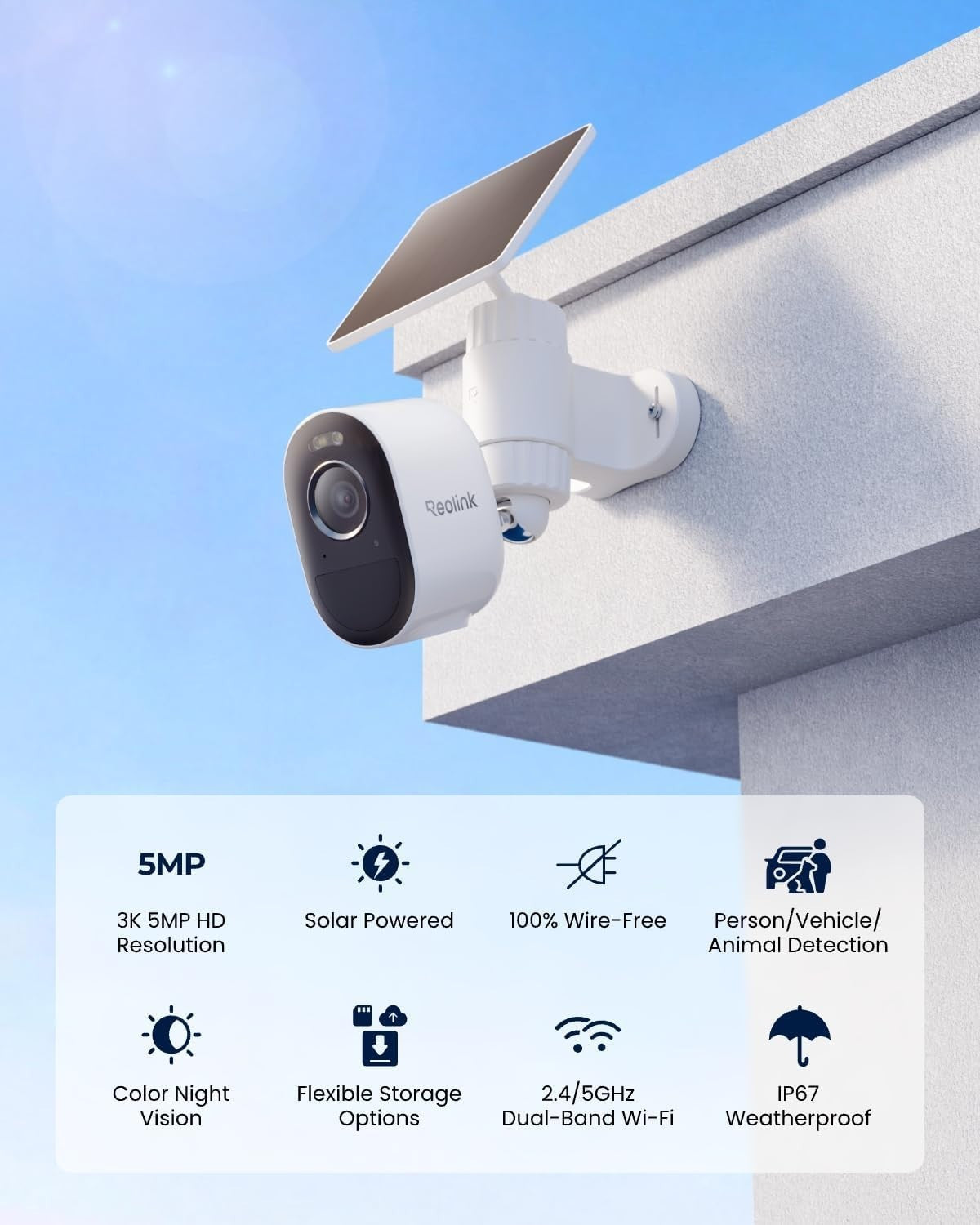 5MP Solar Security Camera Wireless AI Detection WiFi6 IP67 CCTV