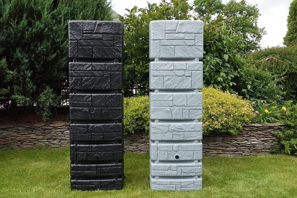 350L Wall-Mounted Plastic Water Butt with Connection Kit – Light Grey