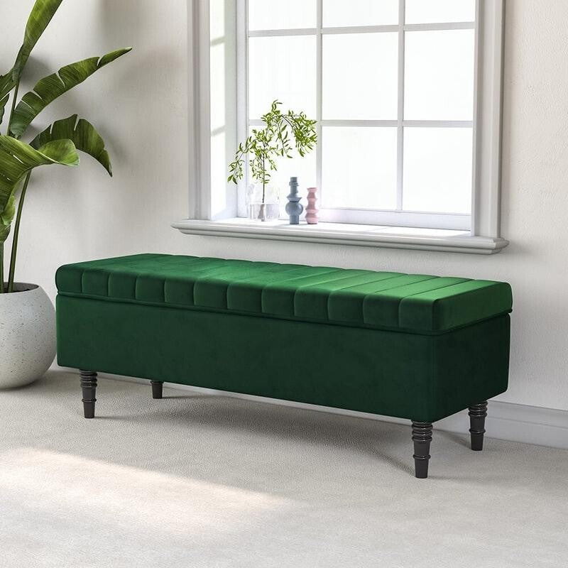Velvet Storage Bench Ottoman 50" Wide Entryway Seat with Lift-Up Lid Box