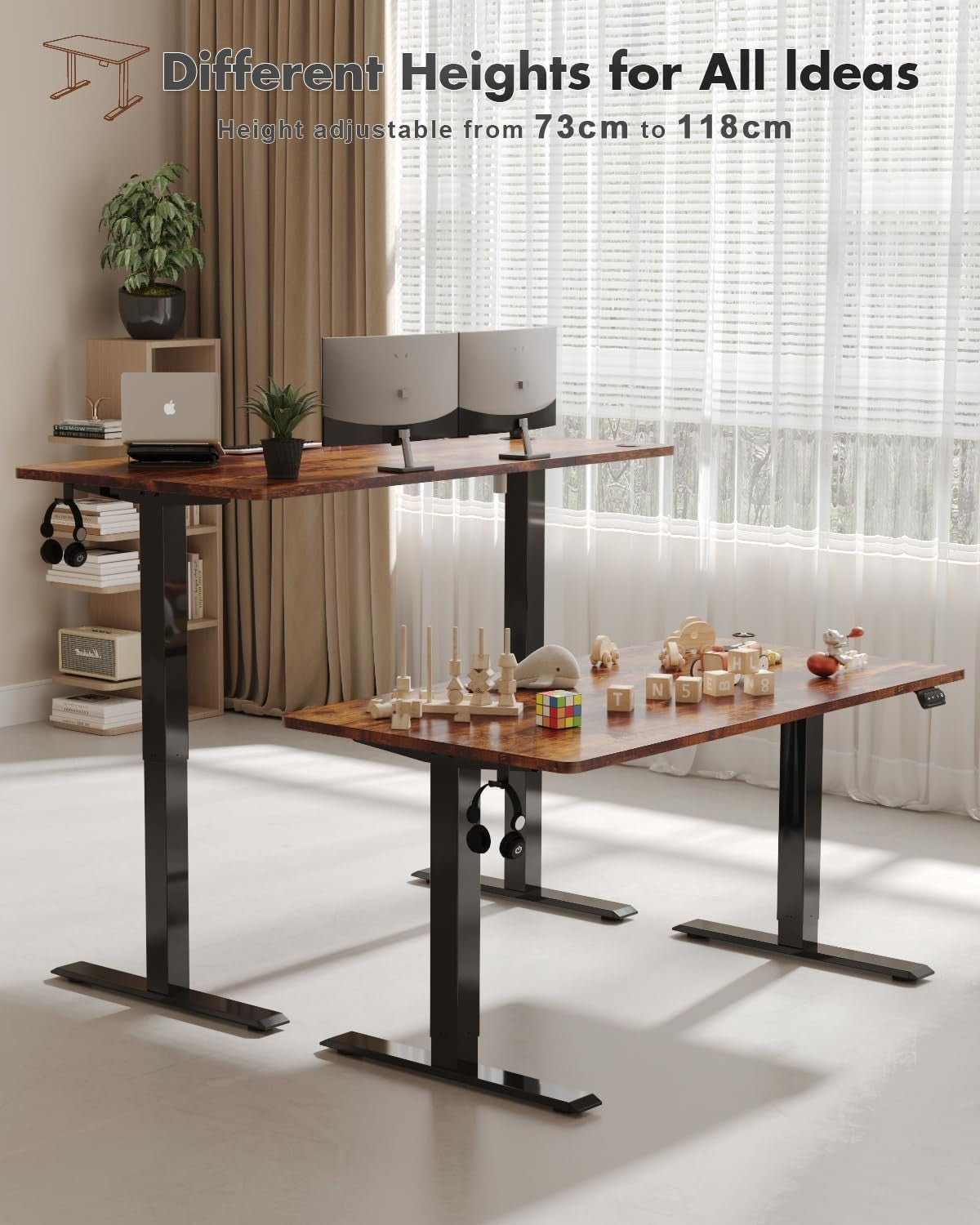 Electric Height Adjustable Standing Desk 180x80cm Rustic Brown Ergonomic Table