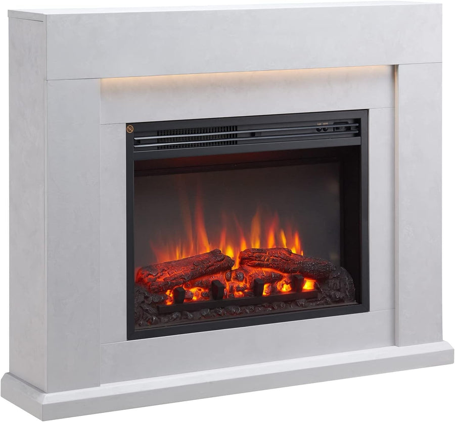 39" Electric Fireplace Suite 2kW Heater Cement Grey LED Fire Remote