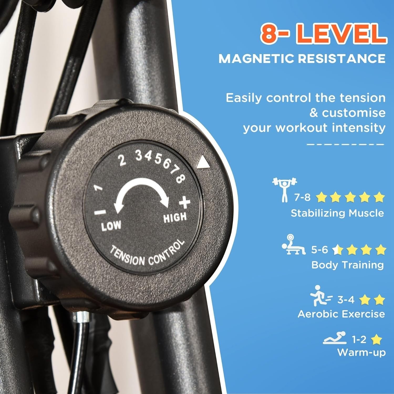 Light Blue 3-in-1 Folding Exercise Bike Magnetic Resistance LCD Pulse Bands