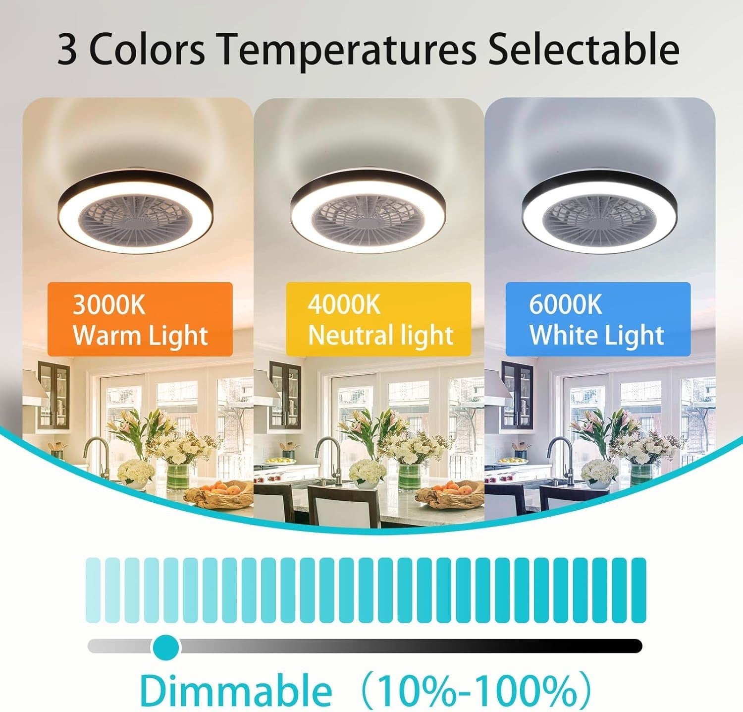 Smart Ceiling Fan, Alexa Control, 6 Speeds, Dimmable Light, Black