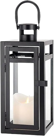 Decorative Black Metal Lantern Candle Holder with Glass for Indoor Outdoor