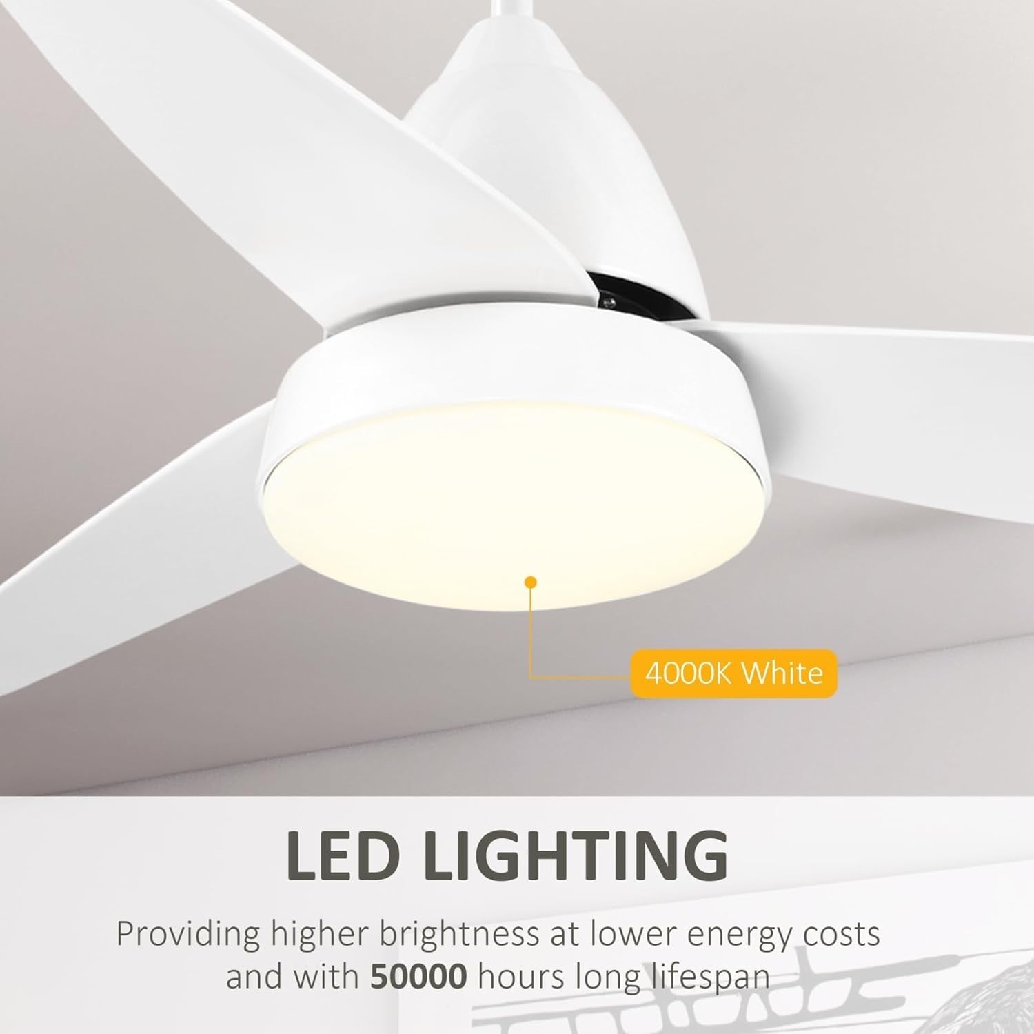 3-Blade Reversible Ceiling Fan with LED Light, 6-Speed, Remote, Timer