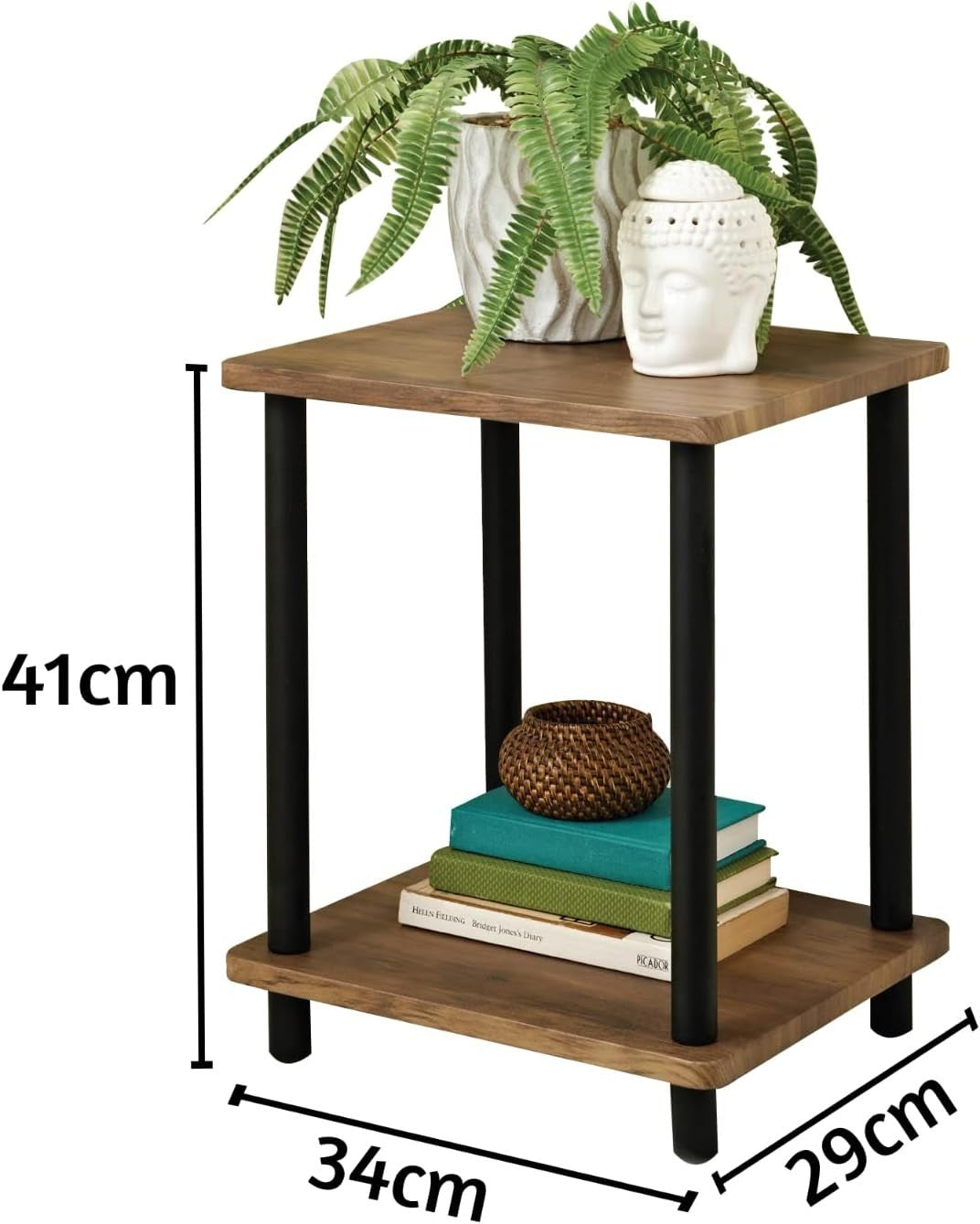 2 Tier Side Table with Storage Small Nightstand Coffee Table 34x29x41cm
