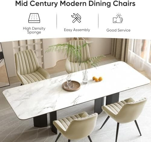 4 Beige Dining Chairs Upholstered Fabric Metal Legs Modern Padded Seat