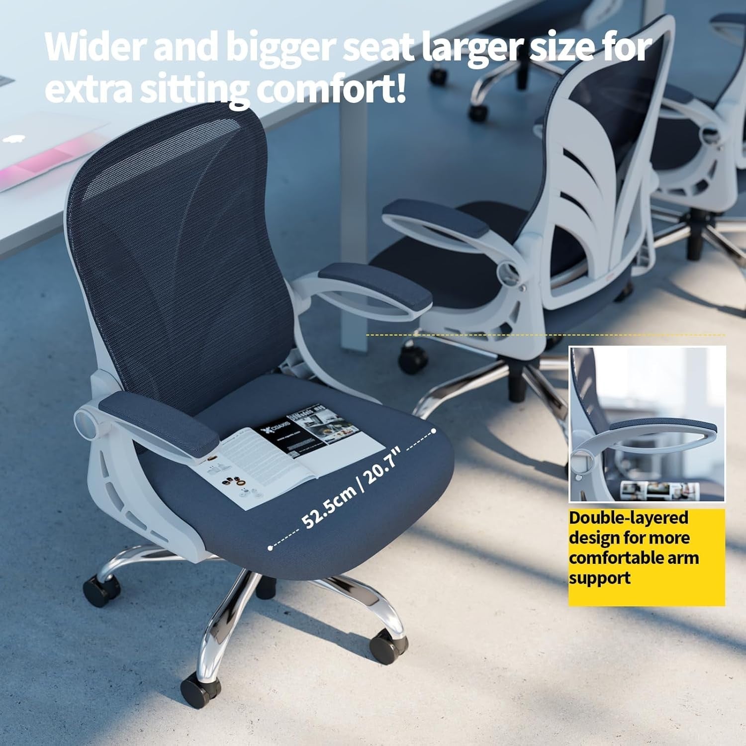 Ergonomic Folding Office Chair Mesh Back Lumbar Support Wide Seat White