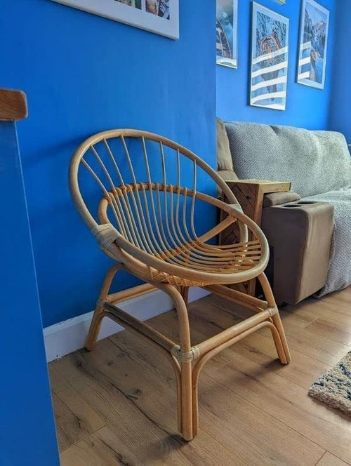 Rattan Wicker Moon Chair Indoor Cane Lounge Armchair Bedroom Living Room