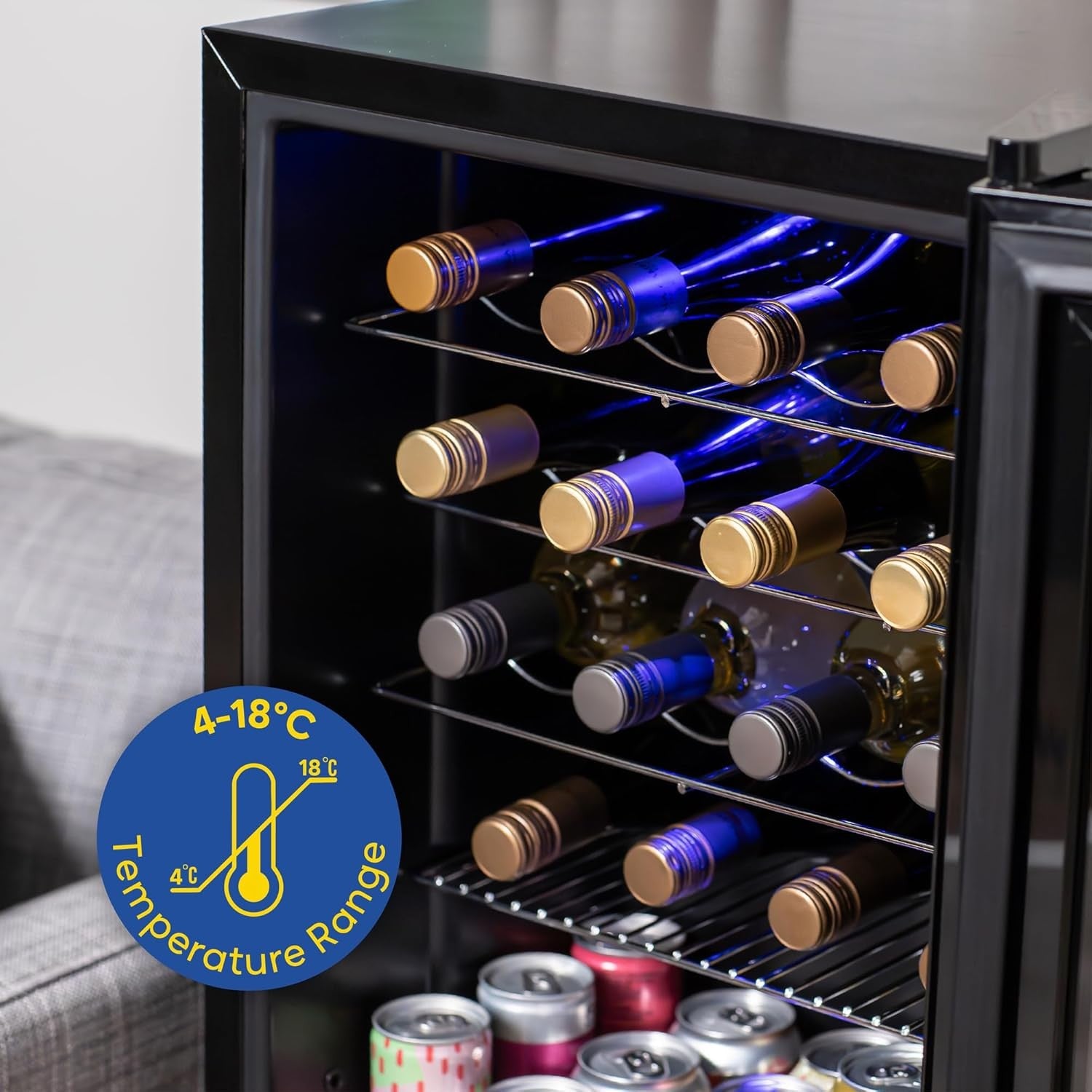 Wine Cooler Fridge 20 Bottle Freestanding Drinks Fridge LED Glass Door