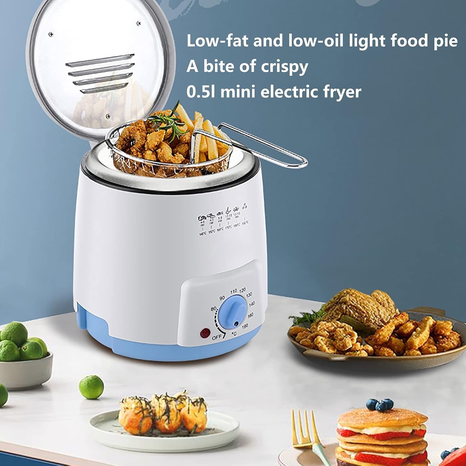 0.9L Electric Deep Fryer 600W Mini Countertop Adjustable Temp Pink