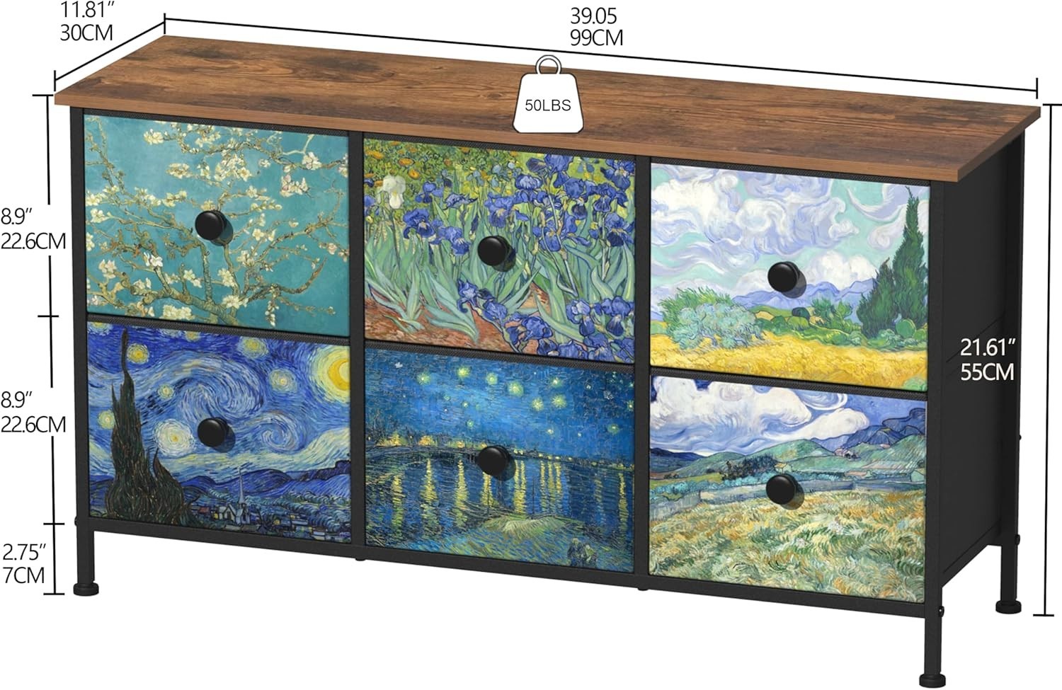 Van Gogh Style Dresser 6 Drawers Chest Storage Unit for Bedroom