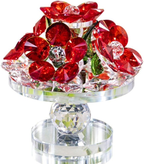 Crystal Red Flower Bouquet Ornament • K9 Glass Centerpiece • Elegant Home Décor