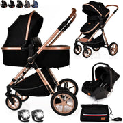3 in 1 Baby Travel System Pram Pushchair Foldable Lightweight Stroller Black