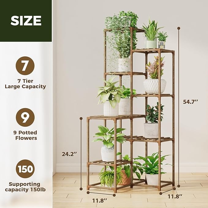 7 Tier Tall Wooden Plant Stand Indoor Outdoor Flower Shelf for Multiple Pots