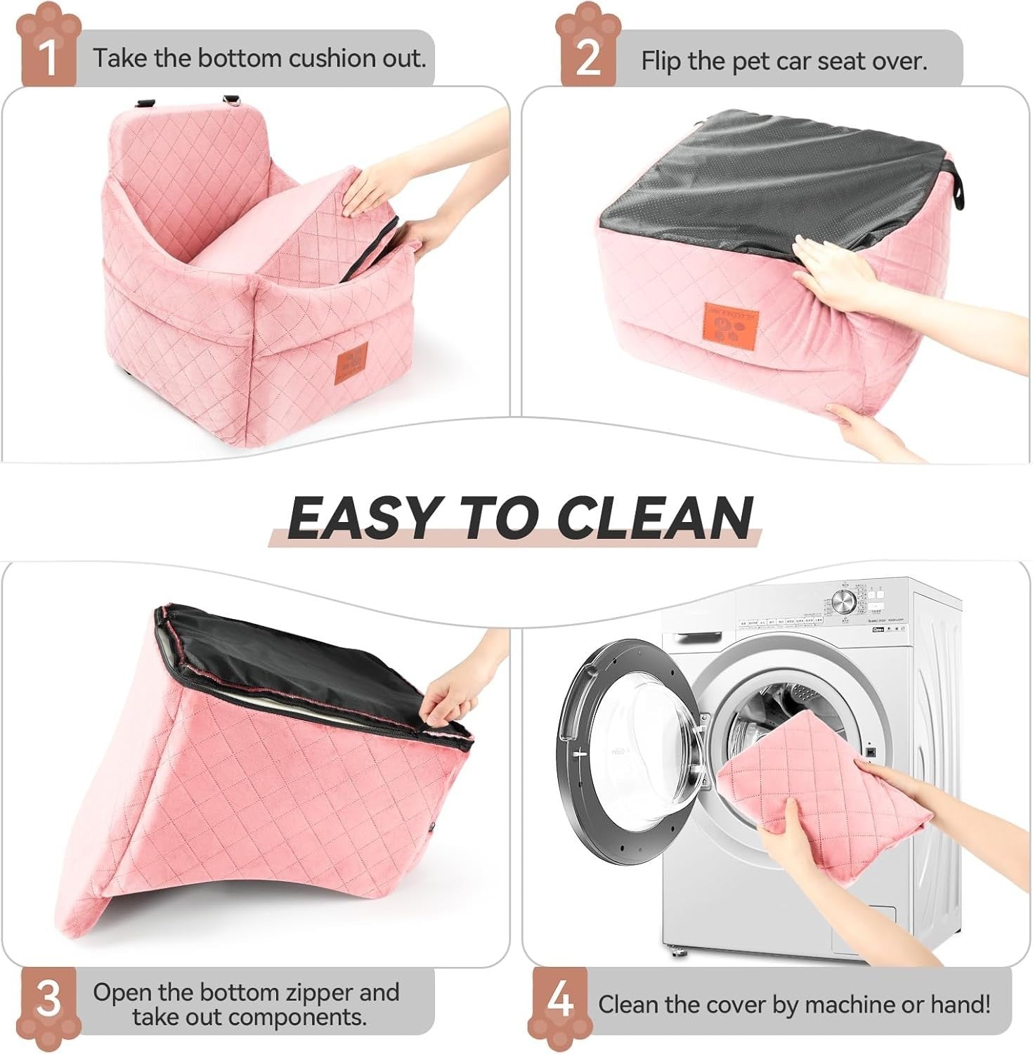 Memory Foam Dog Car Booster Seat Washable Travel Bed 2 Safety Belts