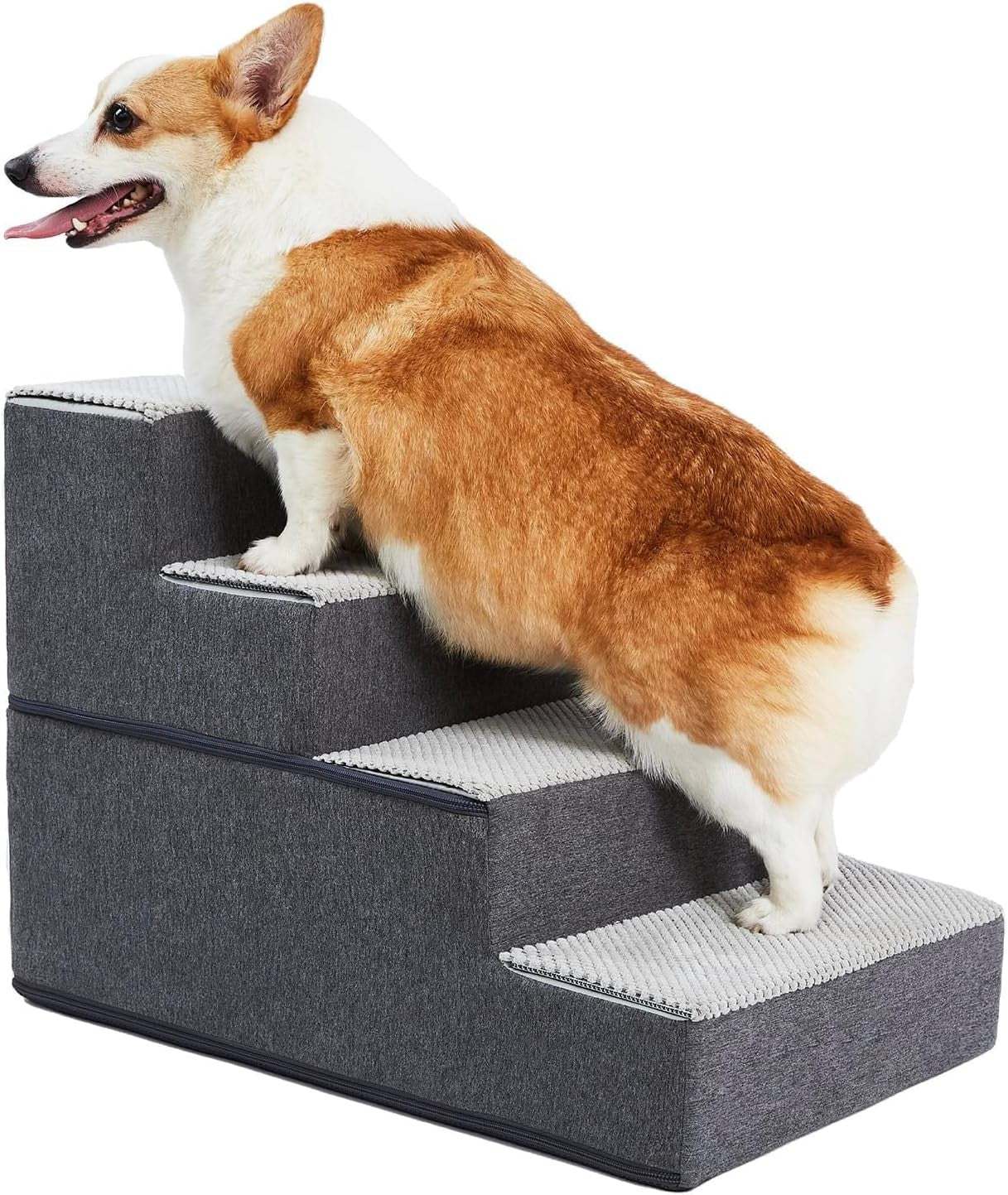 4 Step Dog Stairs for High Bed Non Slip Pet Ramp Grey