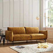 3 Seater Gold Velvet Sofa Distressed Fabric Plush Cushions Modern Legs