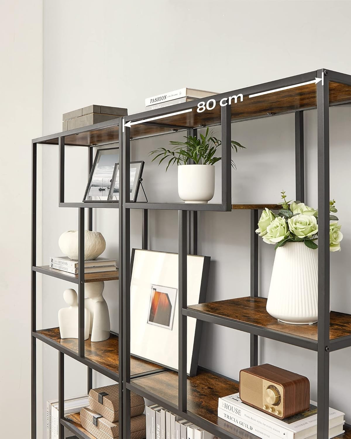 6-Tier Rustic Display Shelf | Industrial Geometric Bookshelf for Home Office