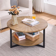Round 2-Tier Coffee Table with Storage, Solid Wood & Metal 85x45.3cm