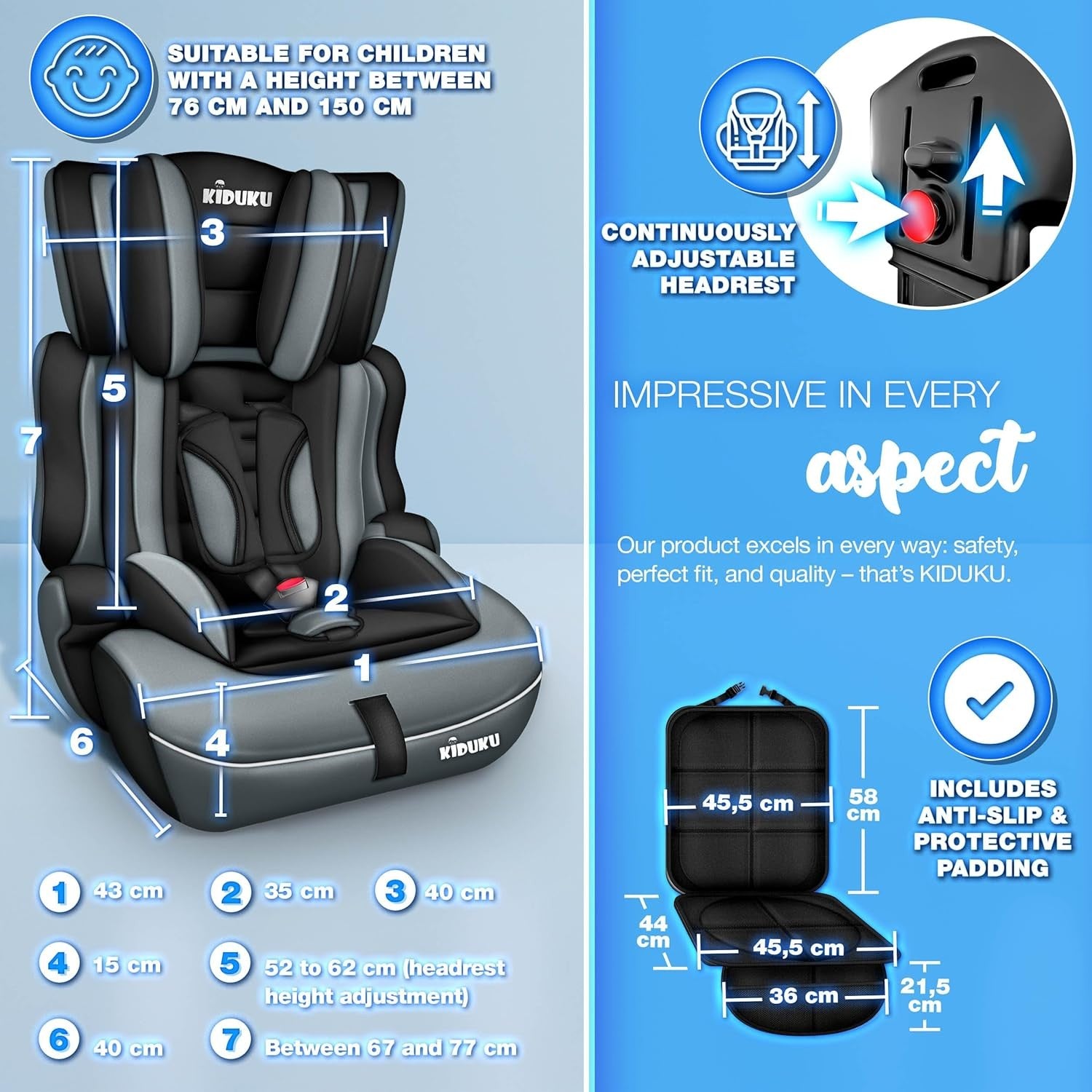 3-in-1 Child Car Seat Booster 9–36kg Group 1/2/3 Safety Approved