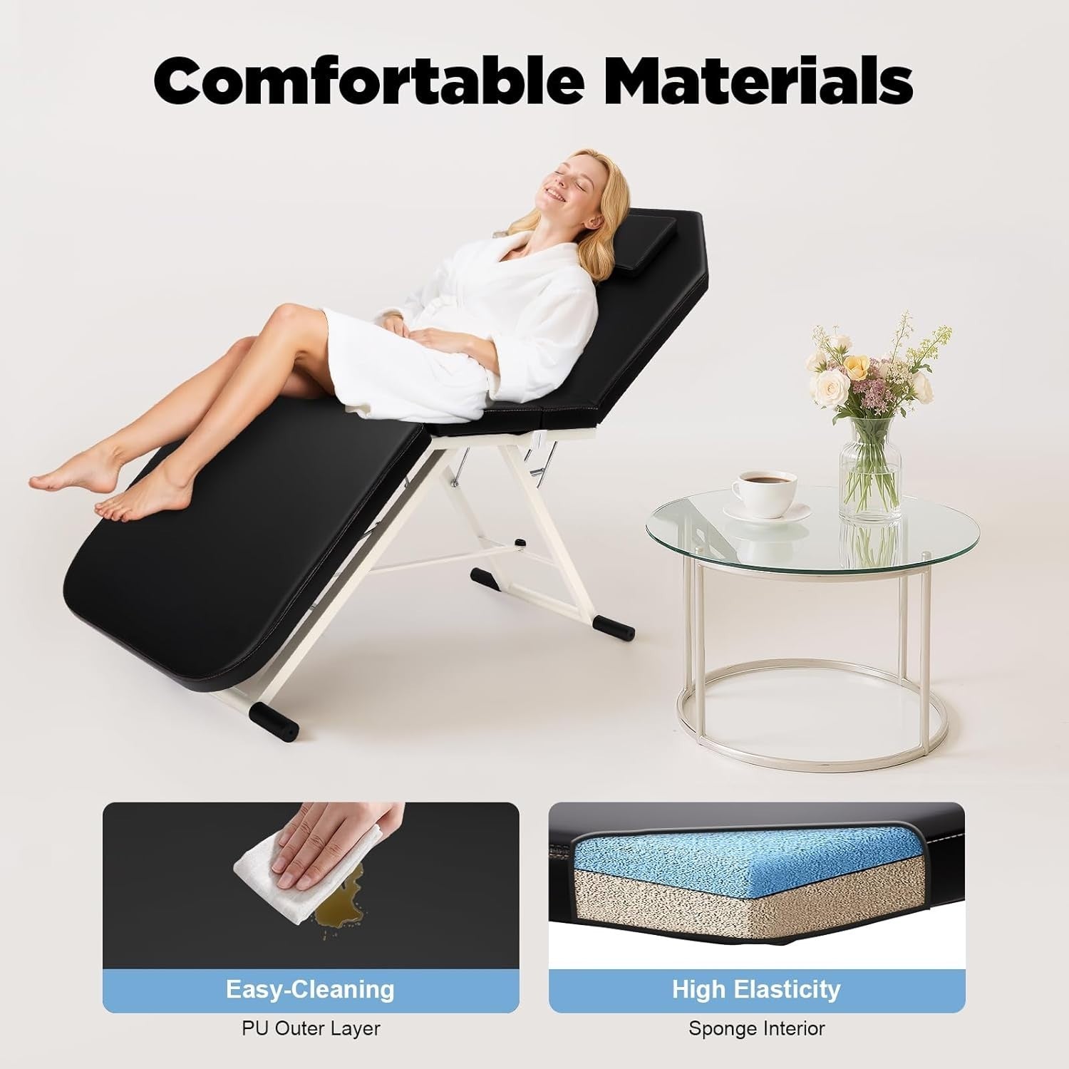 Foldable 3-Section Portable Massage Table Beauty Spa Bed Black 60cm Width