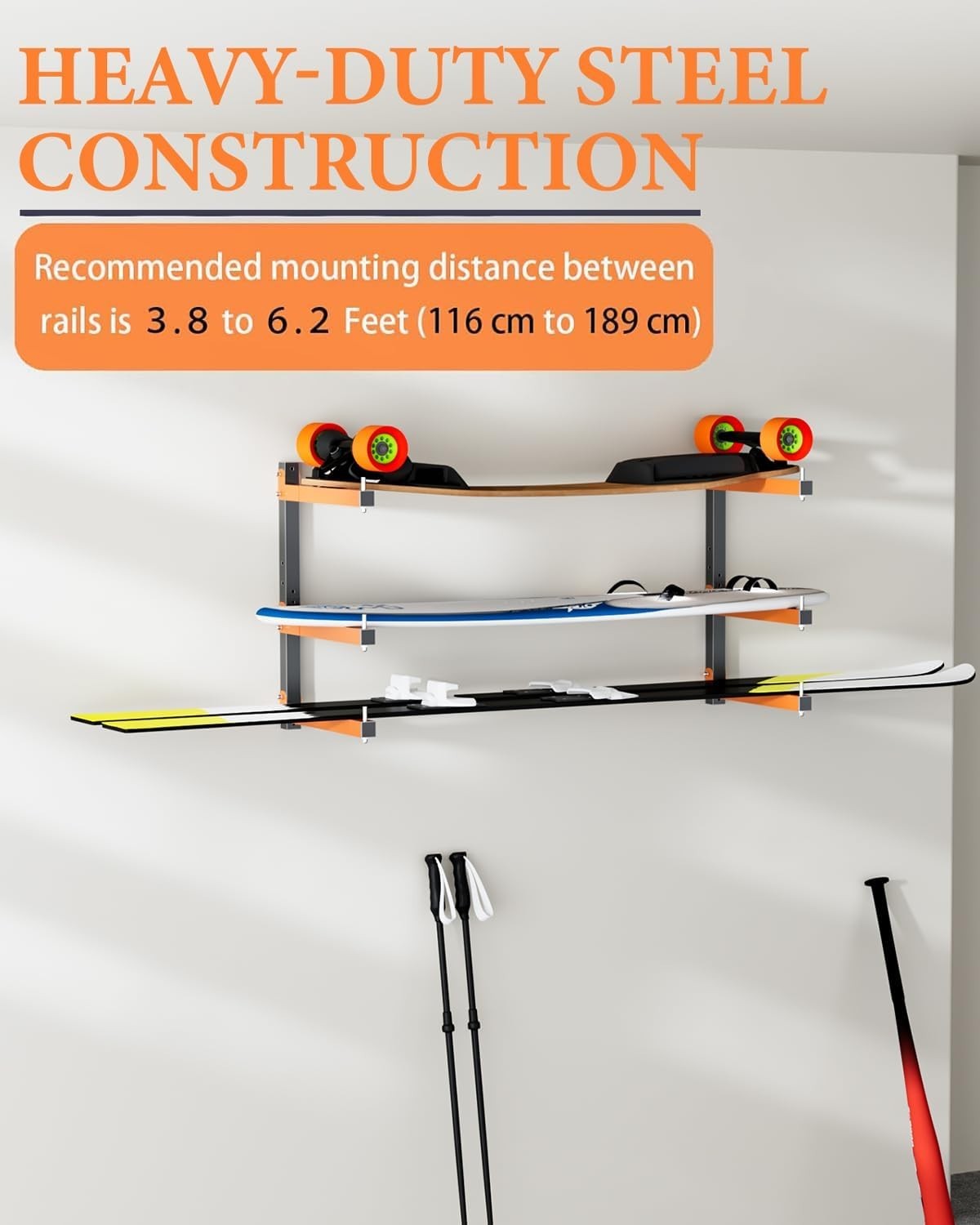 Wall-Mount Wood Storage Rack 2-Pack Black & Orange 61D x 40.6W x 61H cm