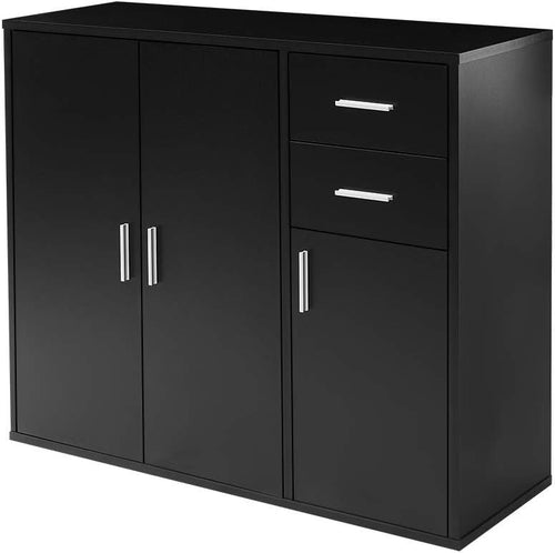 Black Sideboard Cabinet with Drawers & Doors Modern Storage Unit 100cm