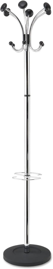 Silver Metal Hat & Coat Stand | 6 Hooks 6 Pegs Umbrella Holder Organizer Rack