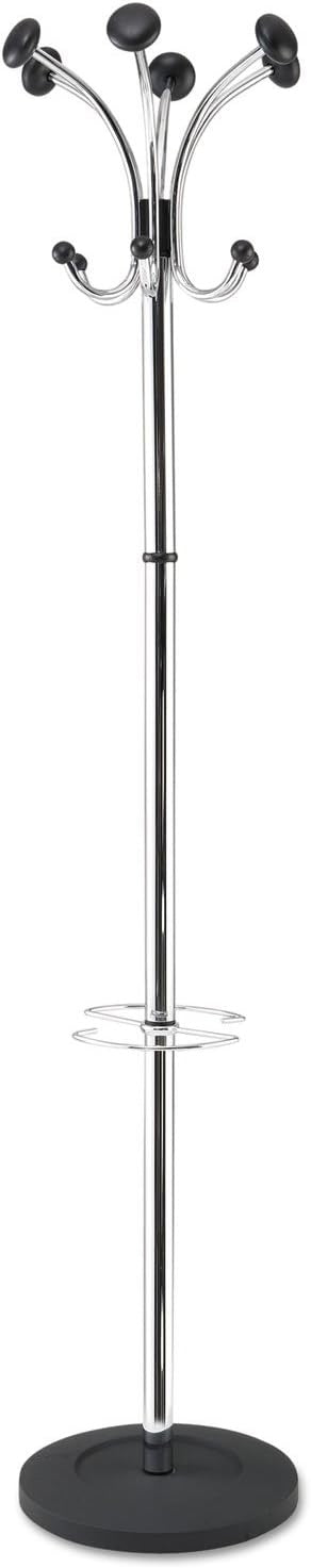 Silver Metal Hat & Coat Stand | 6 Hooks 6 Pegs Umbrella Holder Organizer Rack