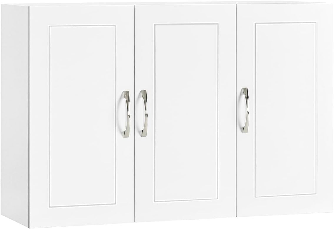 Wall Mounted Bathroom Cabinet with Adjustable Shelf & 3 Doors, White