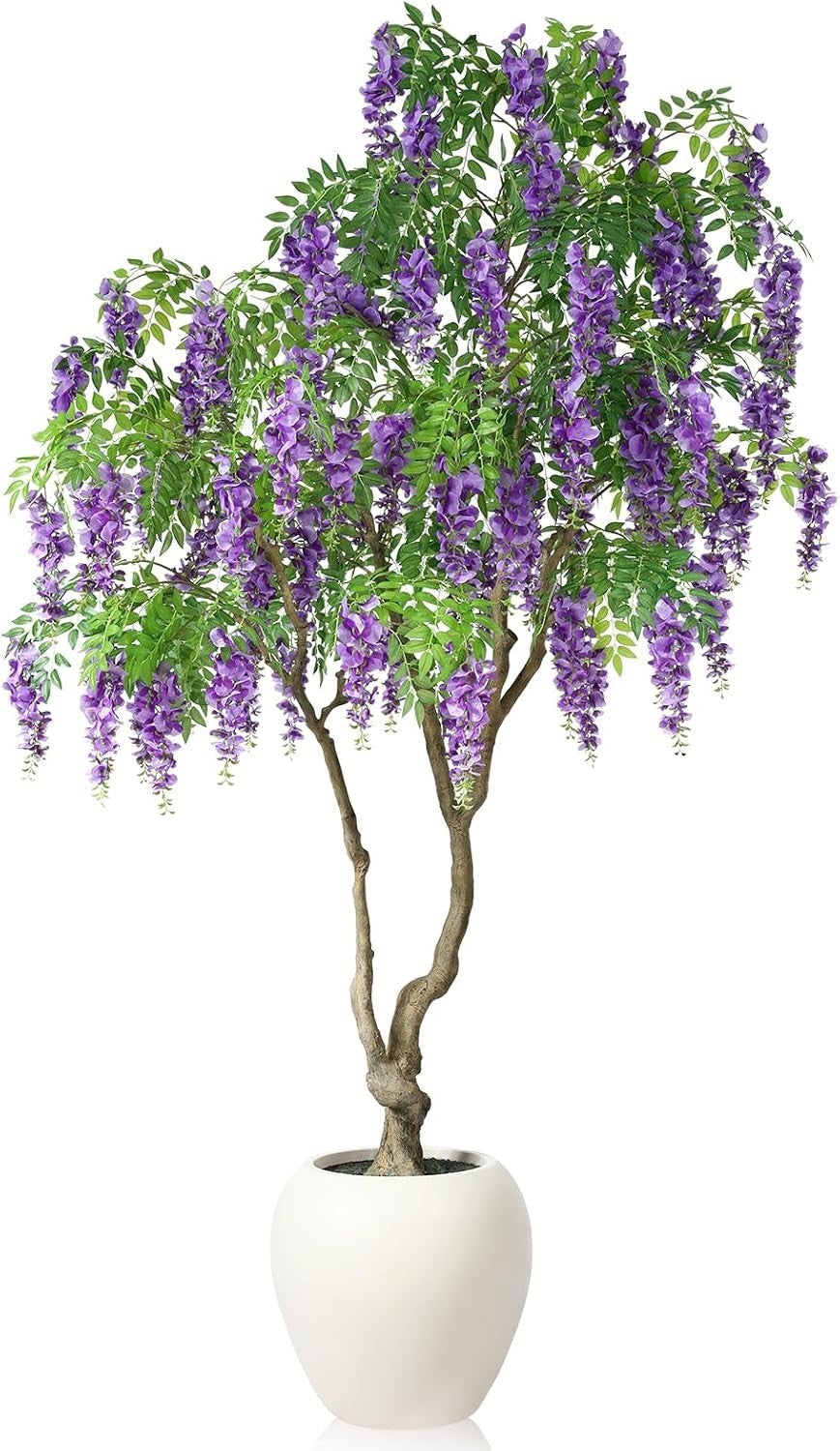 8ft Artificial Wisteria Tree in White Planter Faux Blooming Purple Indoor Decor