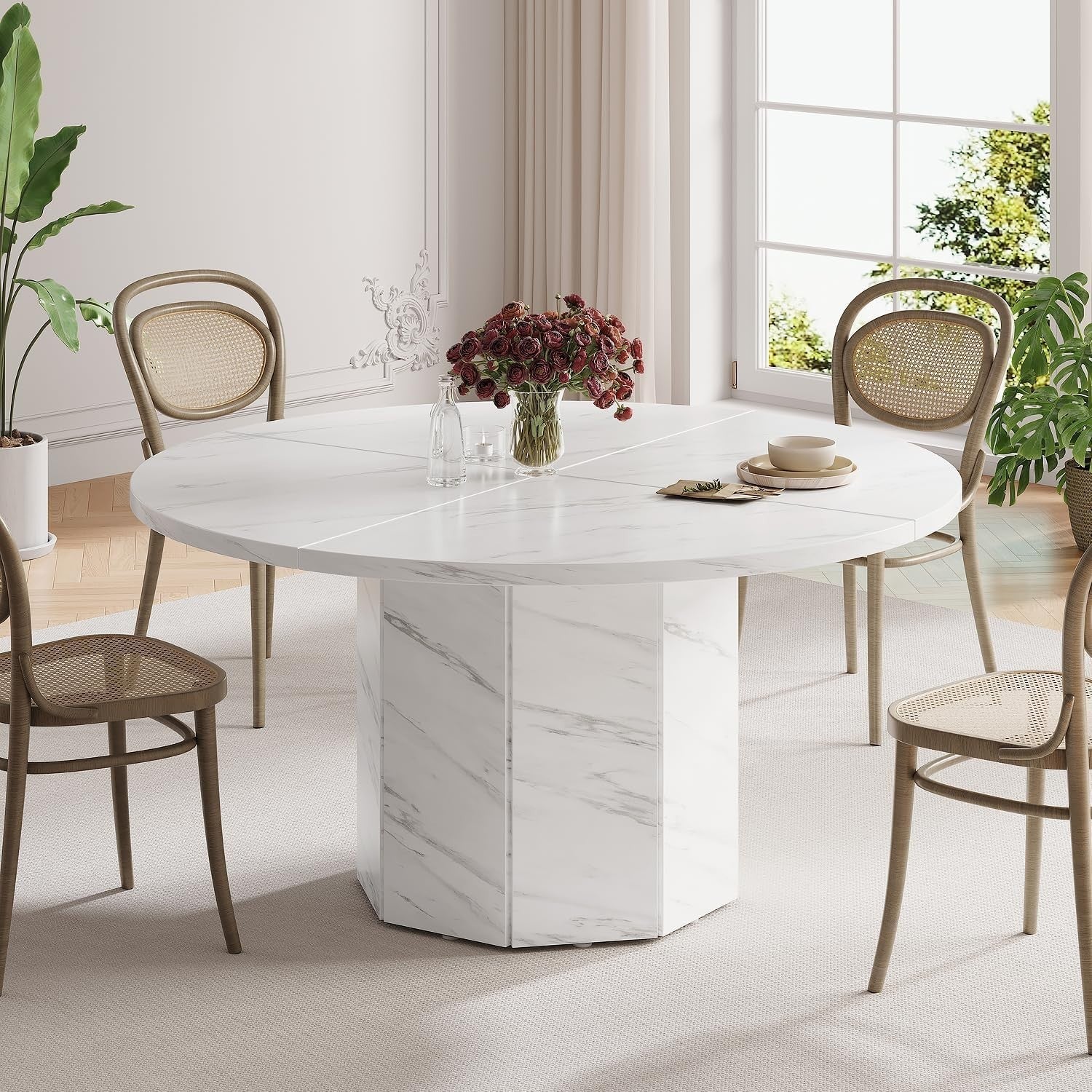 White Faux Marble Dining Table 4-6 Seater Modern Kitchen 120cm