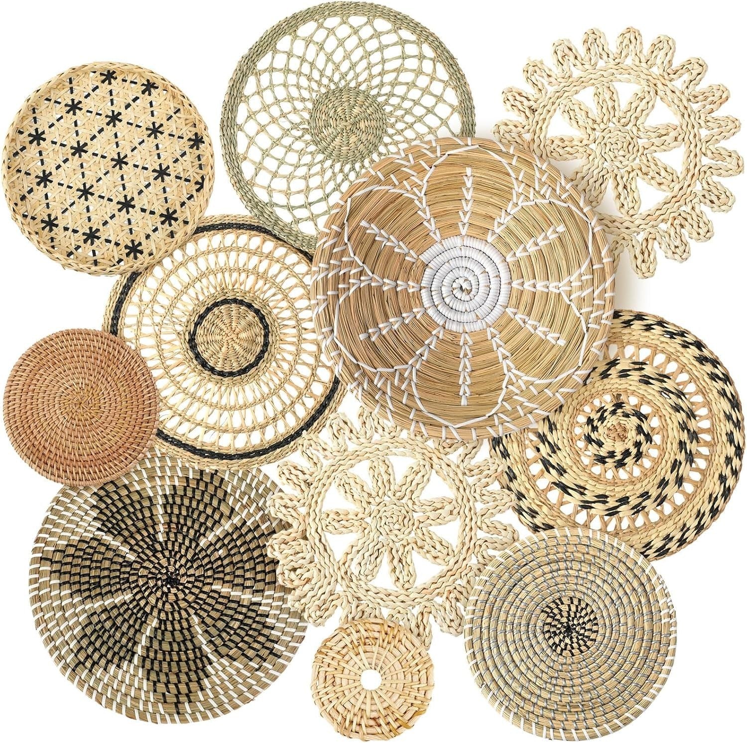 11PCS Boho Woven Wall Baskets Bulrush Farmhouse Decor Clr Vivid