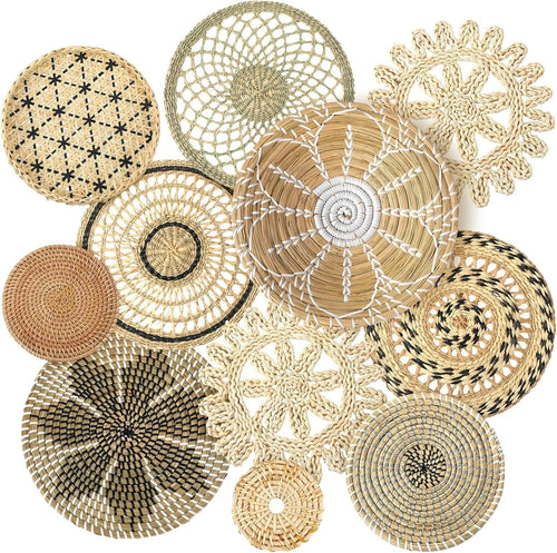 11PCS Boho Woven Wall Baskets Bulrush Farmhouse Decor Clr Vivid