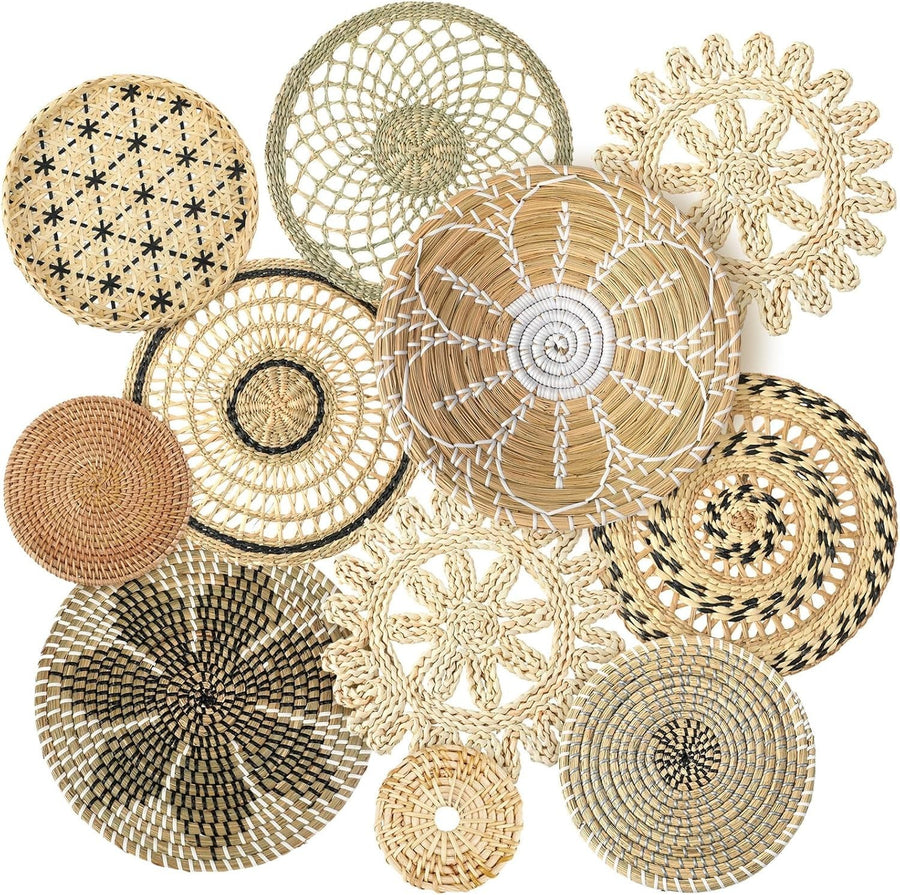 11PCS Boho Woven Wall Baskets Bulrush Farmhouse Decor Clr Vivid