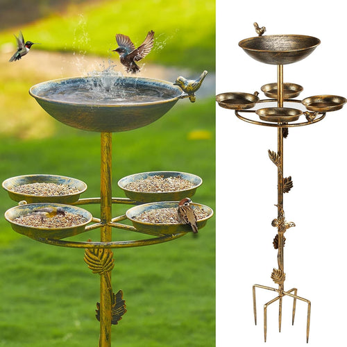 43” Metal Bird Bath with 4 Trays | Garden Outdoor Feeder Stand Vintage Yard Deco