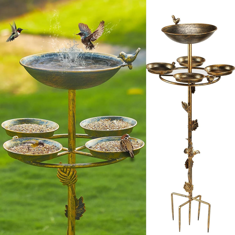 43” Metal Bird Bath with 4 Trays | Garden Outdoor Feeder Stand Vintage Yard Deco