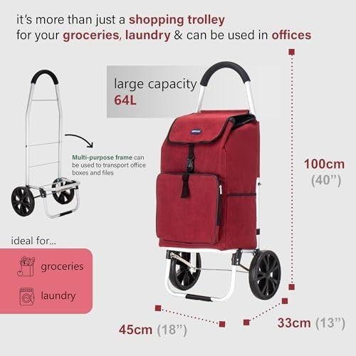 Large 64L Shopping Trolley with Wheels Lightweight Foldable Utility Cart