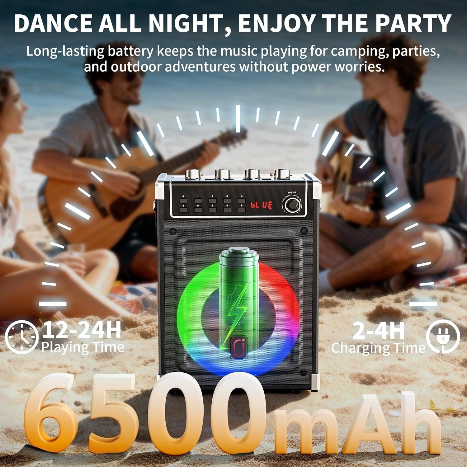 Karaoke Machine with 2 Wireless Mics Bluetooth 5.3 LED Speaker
