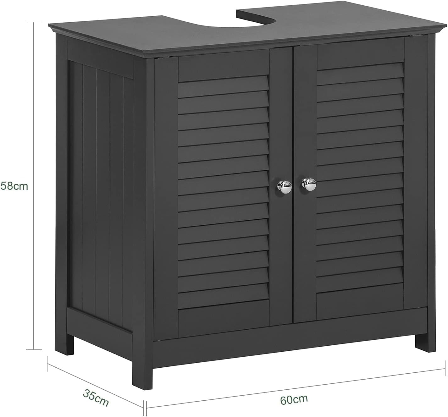Dark Grey Under Sink Bathroom Cabinet – Louvered Door Storage Unit 60x35x58cm