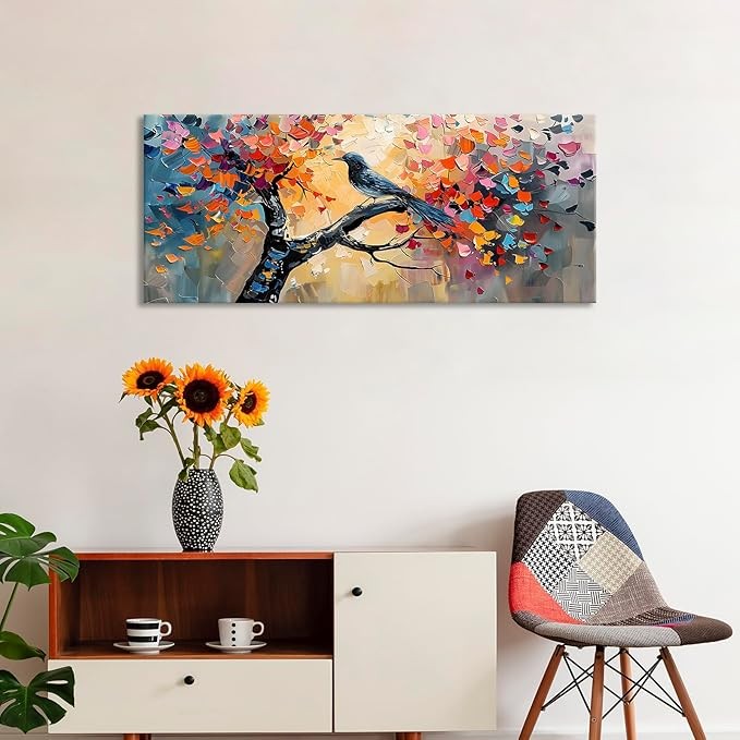Colourful Tree of Life Wall Art Large Abstract Blossom Trees Canvas Print