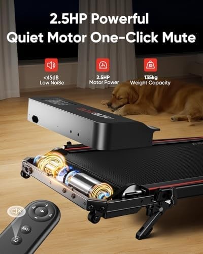 10% Incline 2-in-1 Foldable Walking Pad 2.5HP, Dual Display, App, 300lbs Red