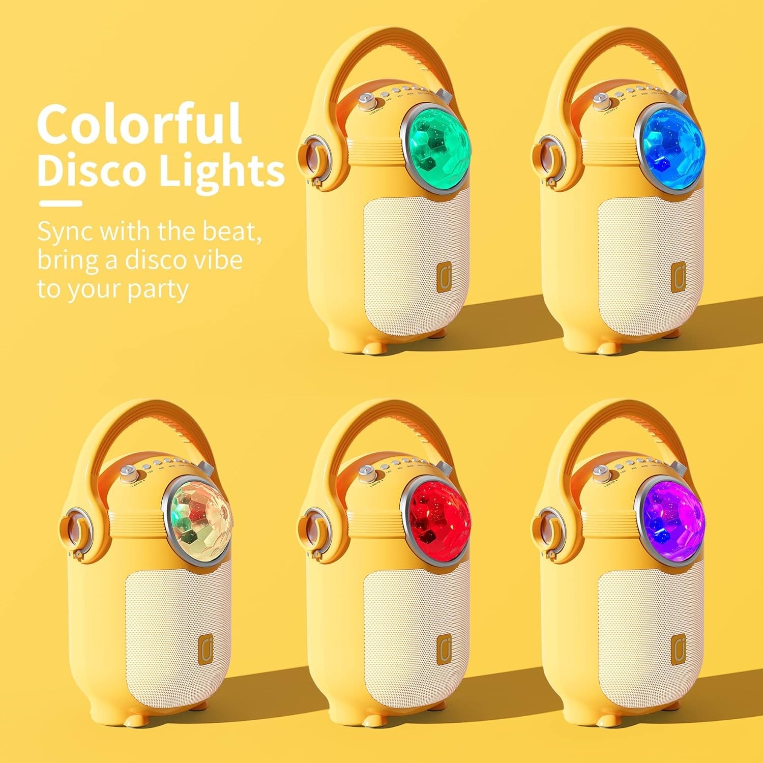 Kids Karaoke Machine Bluetooth Speaker 2 Mics LED Lights Yellow