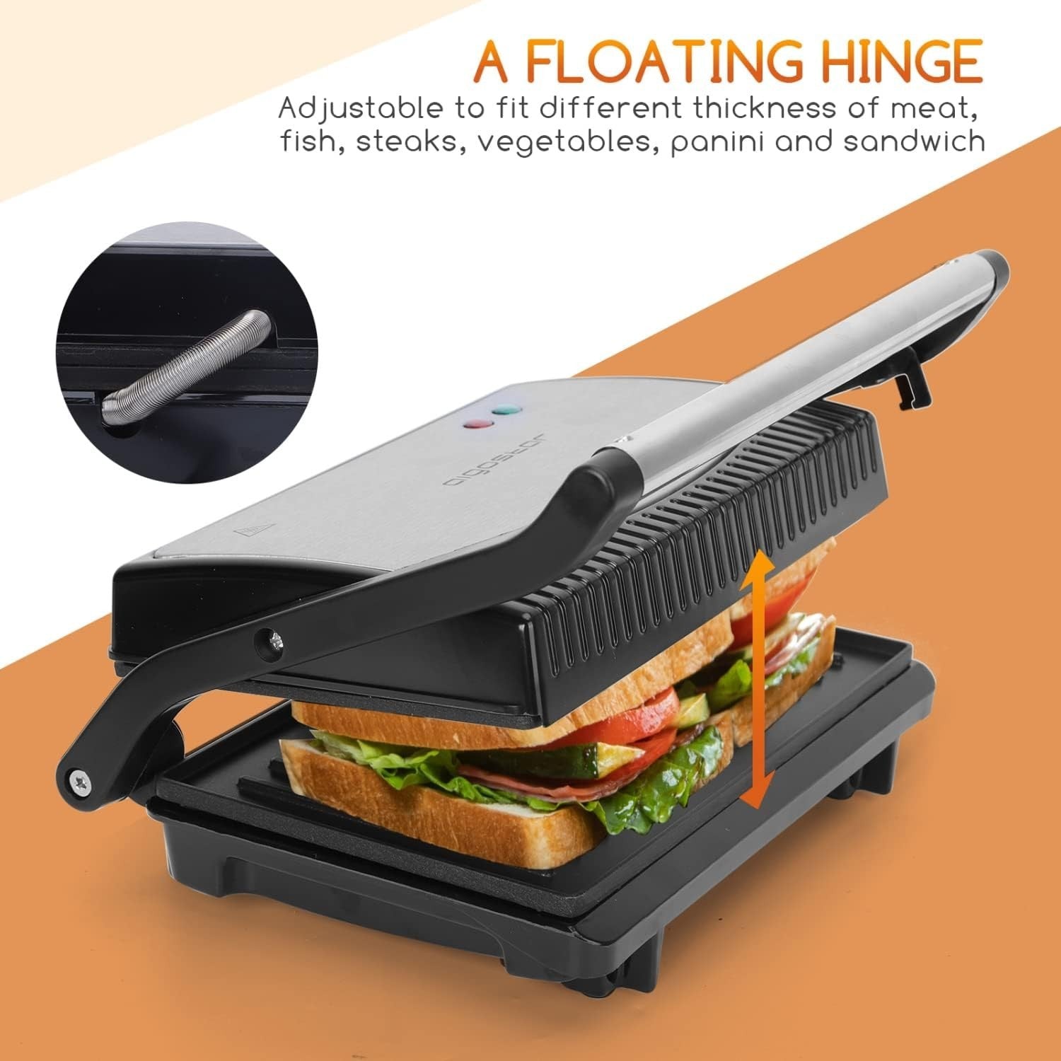 Panini Press Grill Toaster Maker Non-Stick 180° Open 800W Stainless Steel