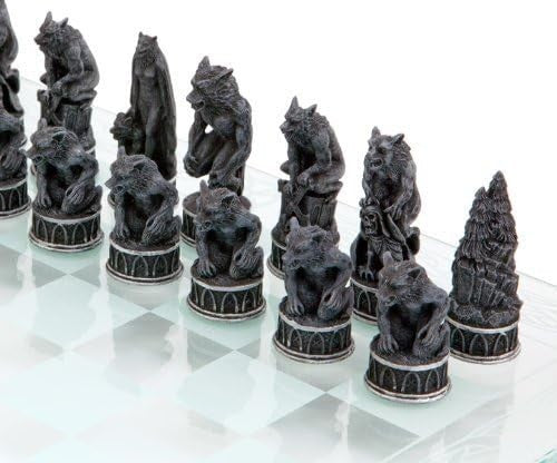 Luxury Vampire & Werewolf Chess Set 44cm | Hand-Painted Resin Pieces on Glass Bo