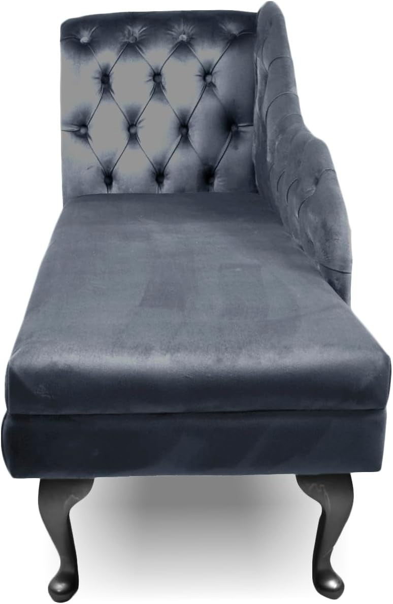 Grey Velvet Tufted Chaise Lounge Sofa – Handmade, Durable & Stylish Seat