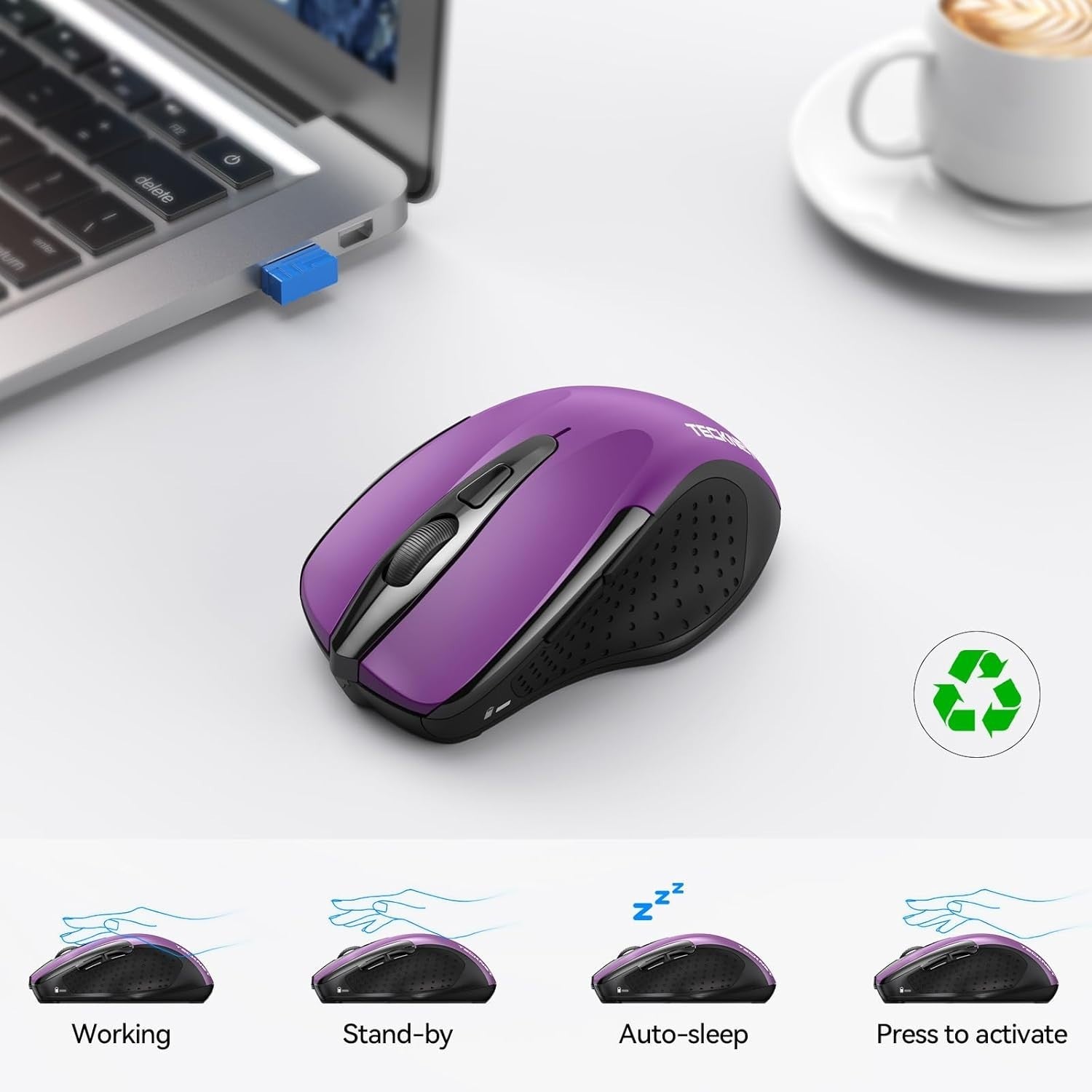 Quiet Bluetooth Wireless Mouse 4800DPI Ergonomic Rechargeable for Laptop PC