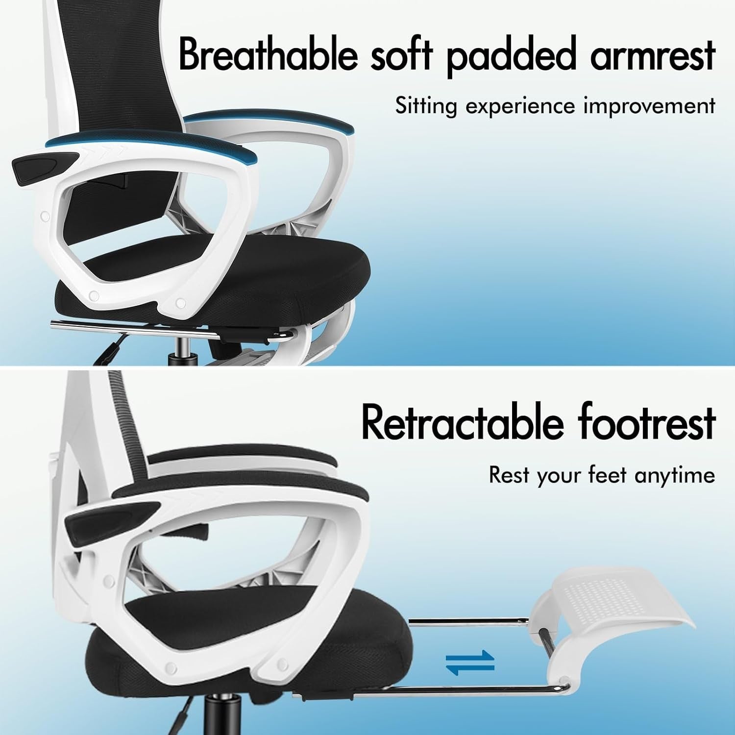 Ergonomic Office Chair Mesh Back Reclining Headrest Footrest Home Desk Seat