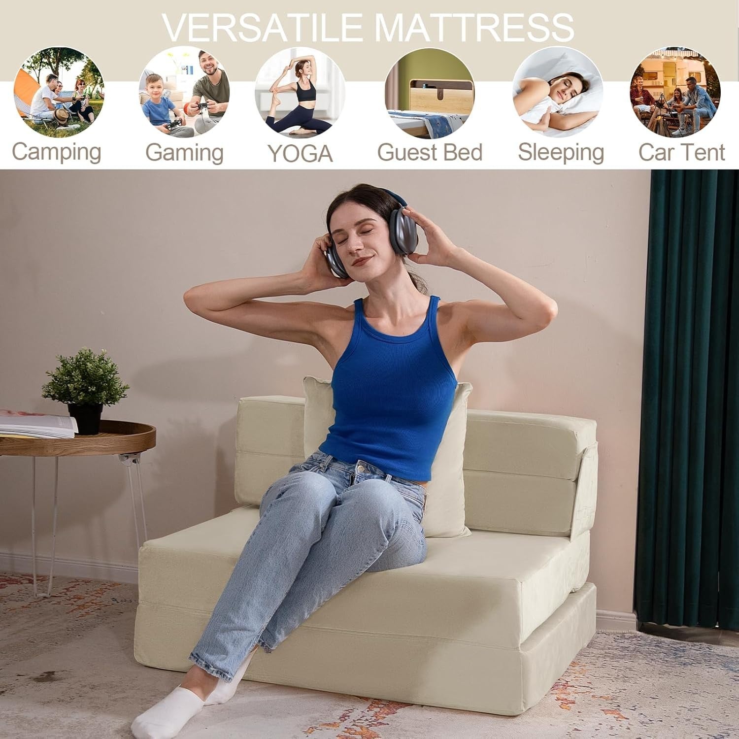 Double Fold Out Sofa Bed Chair Futon Guest Mattress Z Bed 13cm Thick